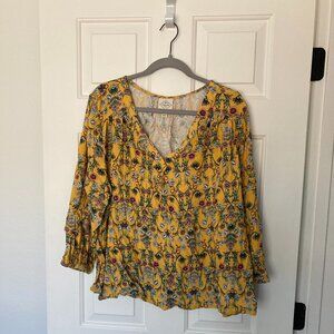 St Johns Bay yellow/floral long sleeve blouse